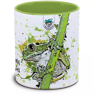 Leptopelis vermiculatus Tassenkasper von TK Tassen, detailreiche Keramiktasse mit grüner Frosch-Motiv, ideal für Teeliebhaber