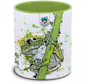 Leptopelis vermiculatus Tassenkasper von TK Tassen, detailreiche Keramiktasse mit grüner Frosch-Motiv, ideal für Teeliebhaber