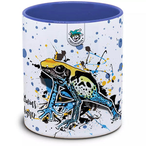 Dendrobates tinctorius Brasilianer, farbige Pfeilgiftfroschart in Terrarium, von TK Tassen, detailreiche Nahaufnahme