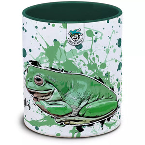 Litoria caerulea Tassenkasper von TK Tassen, detailreiche Keramikfigur mit grüner Kröte und buntem Design.