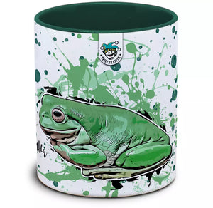 Litoria caerulea Tassenkasper von TK Tassen, detailreiche Keramikfigur mit grüner Kröte und buntem Design.