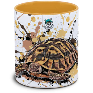 Testudo hermanni Tassenkasper aus Keramik, detailreiche handbemalte Schildkrötenfigur im natürlichen Design