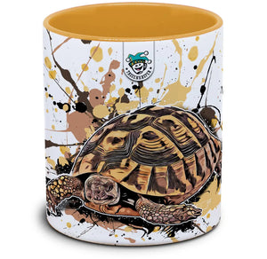 Testudo hermanni Tassenkasper aus Keramik, detailreiche handbemalte Schildkrötenfigur im natürlichen Design