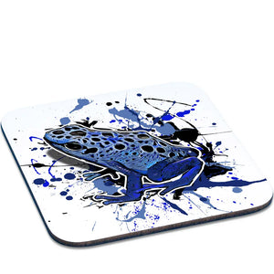 Untersetzer mit Dendrobates tinctorius azureus Motiven, rechteckig, aus Keramik, von TK Untersetzer, detailreich gestaltet.