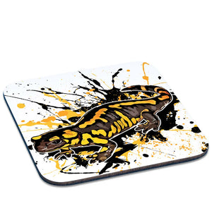 Gelber Salamandra Salamandra Untersetzer von Tassenkasper, aus der TK Untersetzer Serie, zeigt detailliertes Tierdesign.