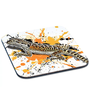 Untersetzer mit Pogona vitticeps Motiv, aus Keramik, von TK Untersetzer, zeigt detailreiche Eidechse auf braunem Hintergrund