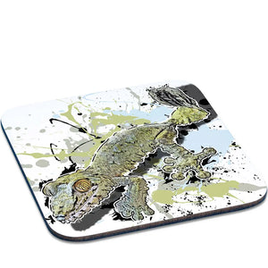 Untersetzer mit Uroplatus fimbriatus Design von TK Untersetzer, detailreiches Reptilien-Motiv, ideal für Tassen.
