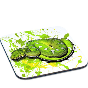 Untersetzer Corallus caninus von TK Untersetzer, aus robustem Material, zeigt einen grünen Schlangenkopf im Dschungeldesign.