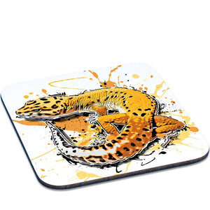 Runder Untersetzer mit Eublepharis macularius Tangerine Stripe Muster, detailreiche Reptilienzeichnung, ideal für Tassen oder Vasen
