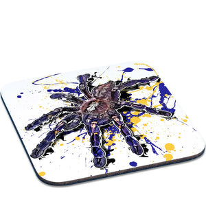 Metalluntersetzer mit Poecilotheria metallica Spinne, runde Tassenunterlage aus Metall, detailreiche schwarze Arachniden-Dekoration