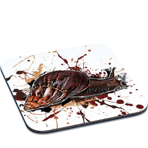 Untersetzer mit Lissachatina fulica Schnecke, Tassenkasper Design, runder Keramik-Untersetzer von TK Untersetzer, detailreiche Illustration